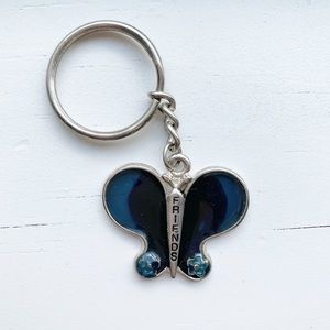 Blue stained glass Friends butterfly keychain